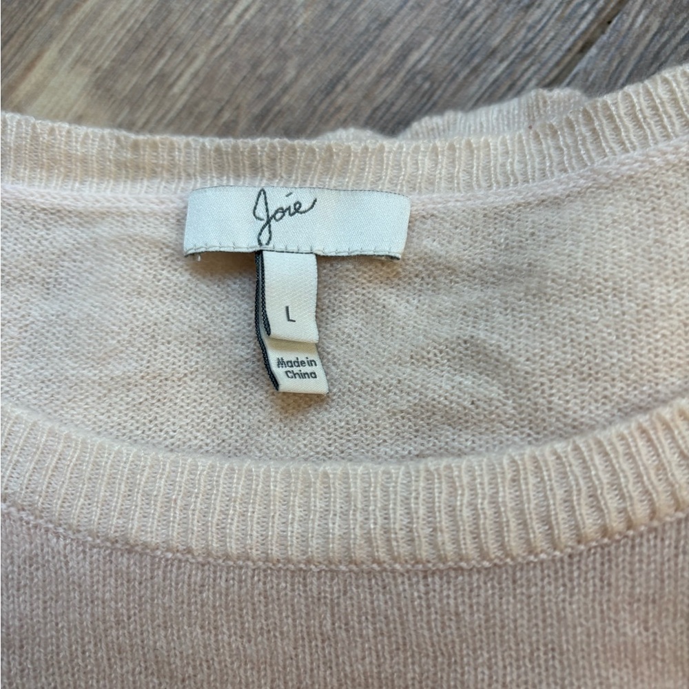 Joie Cashmere Beige Cream Pink Striped Sweater Size Large - Picture 4 of 11